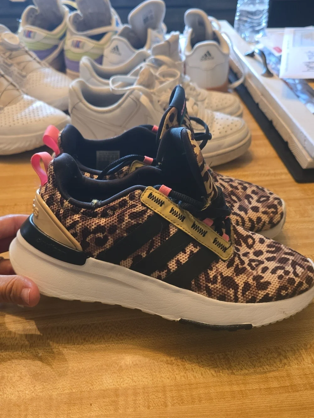 adidas Leopard Print Sneakers with Black Stripes and Tan Accents